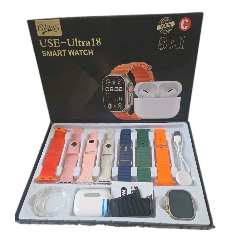 Ultra 18 Smartwatch 8 Watch Bands Earbuds Charger Accessory Bundle New